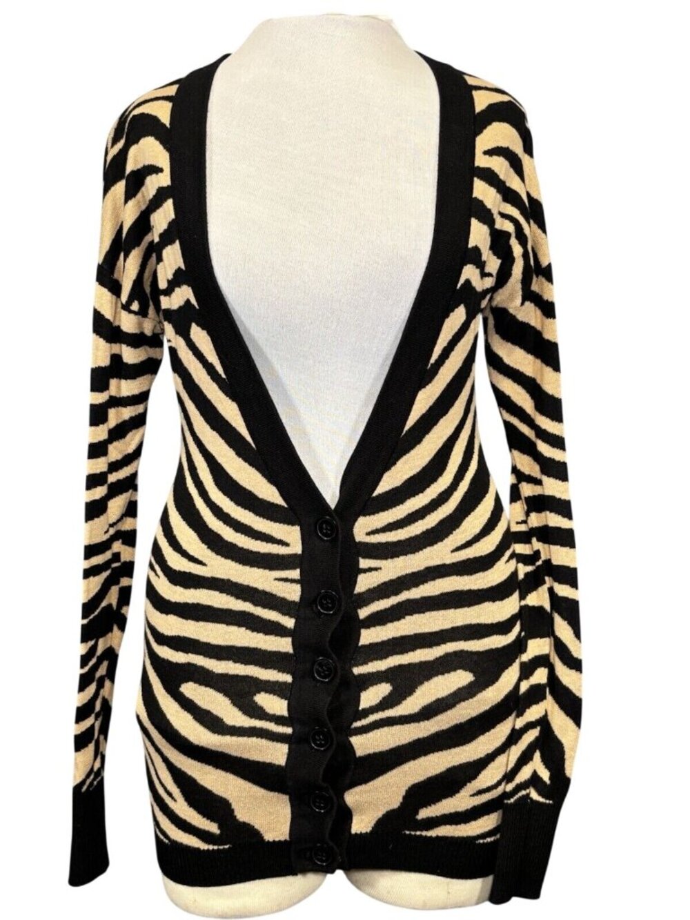 Express Zebra Print Button-Up Cardigan Sweater XS Black & Beige Womens Long Slee